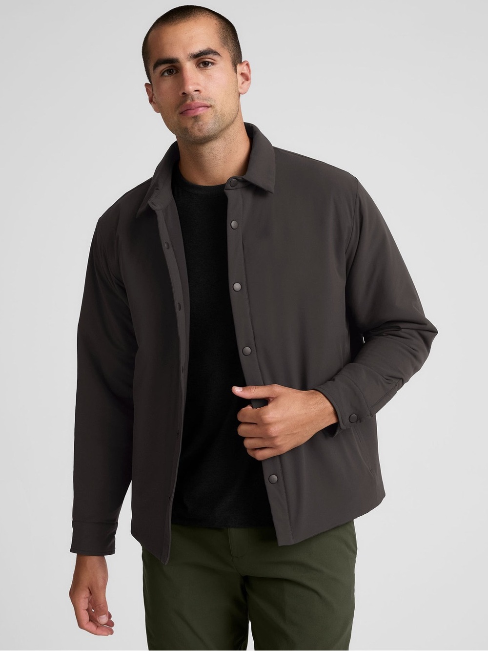 Beyond Yoga In Flight Insulated Men's Shirt Jacket in Black Ash